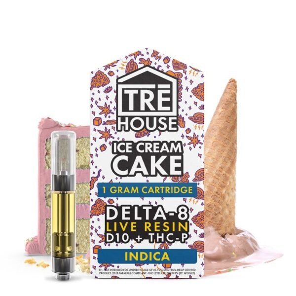 Live Resin Delta 8 Cartridge + D10 + THC-P – Ice Cream Cake – Indica 1g